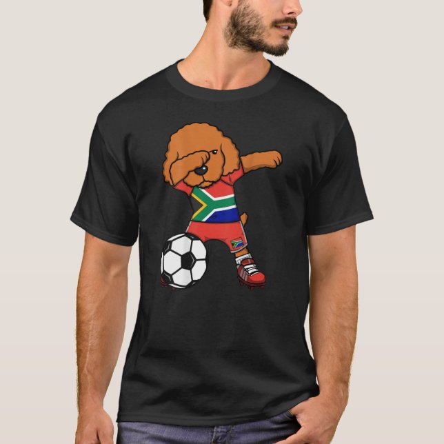 Camiseta Dabbing Poodle Dog South Africa Soccer Fans Jersey (Frente)