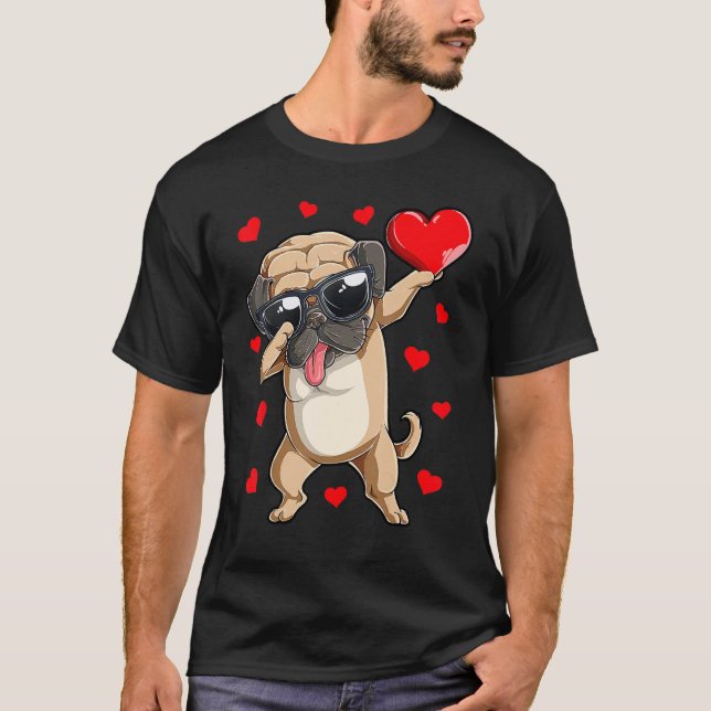 Camiseta Dabbing Pug Heart Dias de os namorados Garotos Ado (Frente)