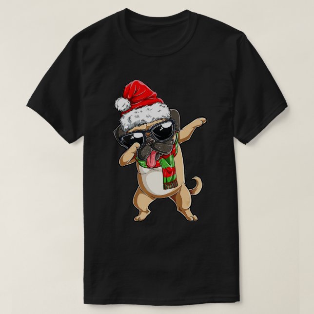 Camiseta Dabbing Pug Santa Christmas Gift Kids Boys Girls P (Frente do Design)
