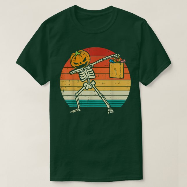 Camiseta Dabbing Pumpkin Skeleton Candy Retro Toddler (Frente do Design)