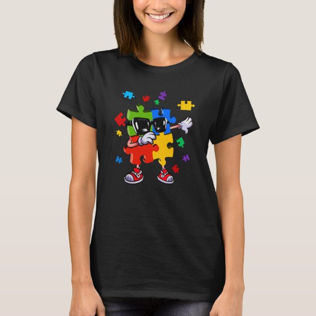 Camiseta Dabbing Puzzle Piece Autism Awareness Kids Boys (Frente)