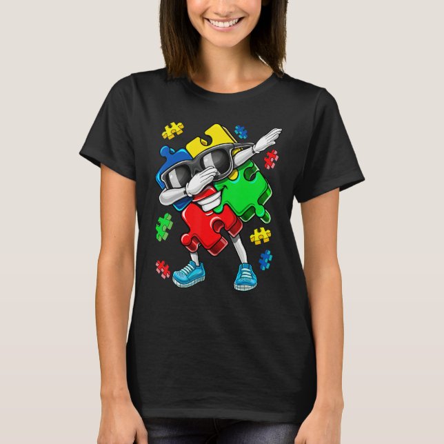 Camiseta Dabbing Puzzle Piece Kids Boys Girls Autism Awaren (Frente)