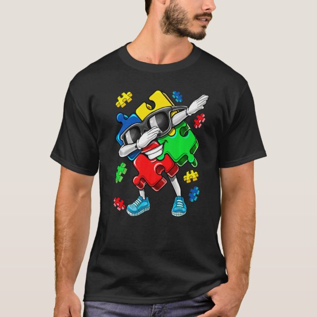 Camiseta Dabbing Puzzle Piece Kids Boys Girls Autism Awaren (Frente)