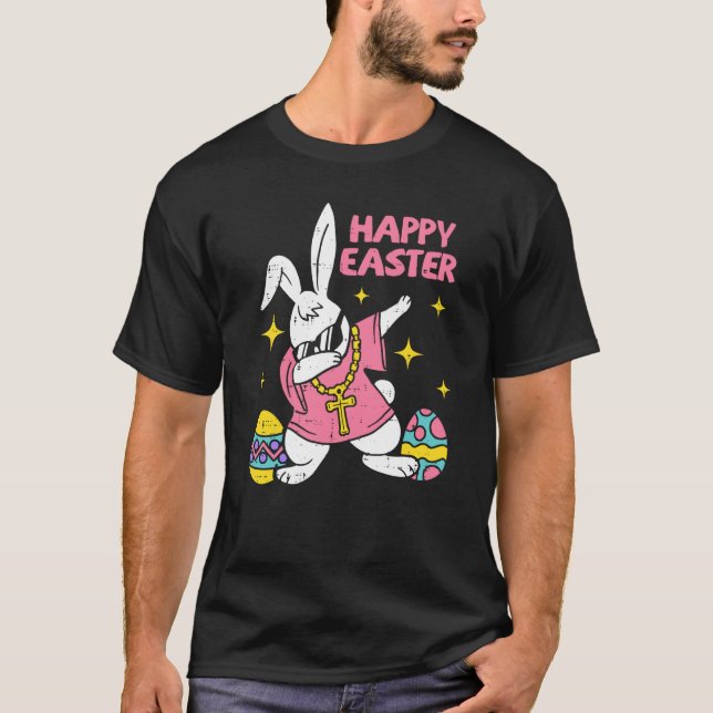 Camiseta Dabbing Rabbit Easter Day Bunny Hunting Eggs Boys  (Frente)