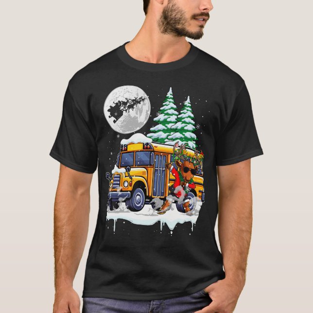 Camiseta Dabbing Reindeer On School Bus Christmas Driver Lo (Frente)