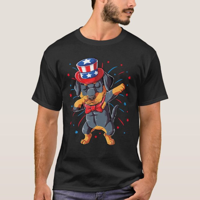 Camiseta Dabbing Rottweiler 4Th Of July Men Women USA Ameri (Frente)