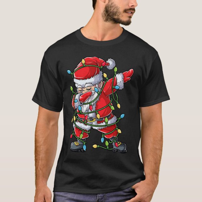 Camiseta Dabbing Santa Christmas Tree Lights Xmas  Boys Kid (Frente)
