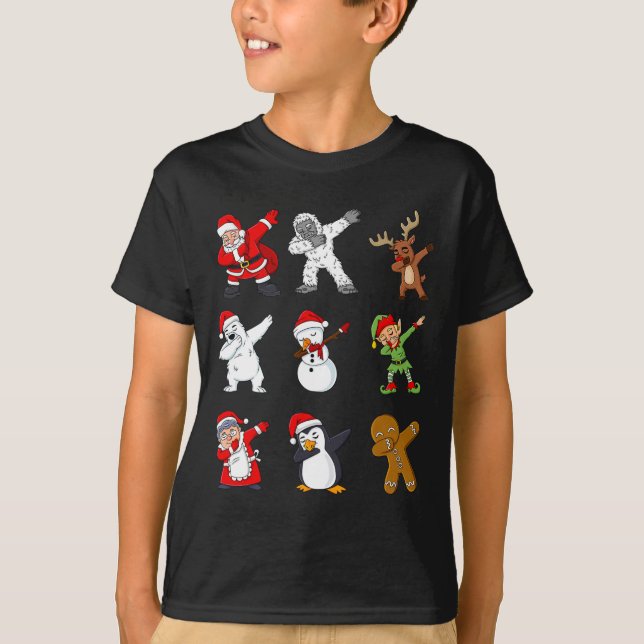 Camiseta Dabbing Santa Claus and Friends Christmas Boys Gir (Frente)
