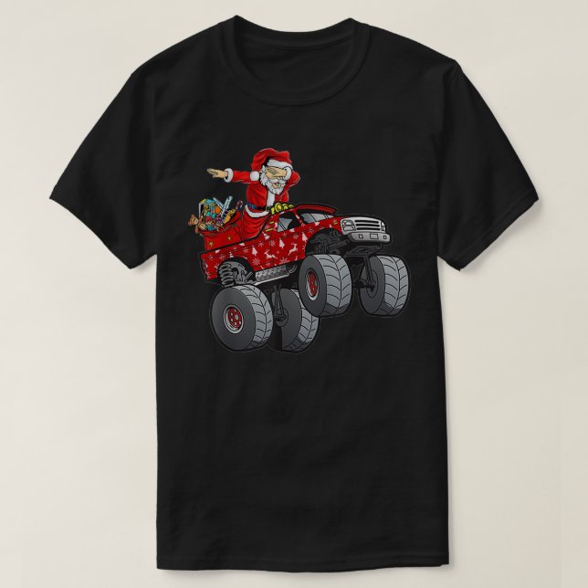 Camiseta Dabbing Santa Claus Riding Monster Truck Boys Kids (Frente do Design)