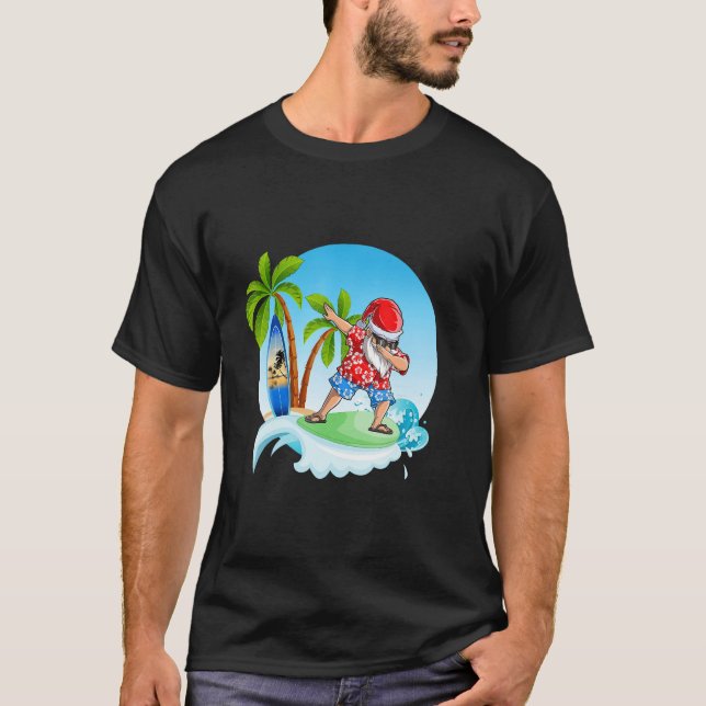Camiseta Dabbing Santa Claus Surfing Summer Christmas In Ju (Frente)