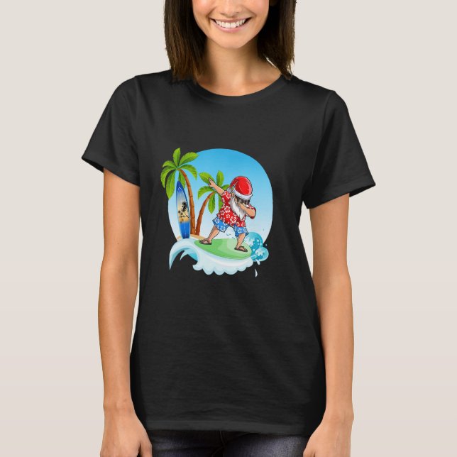 Camiseta Dabbing Santa Claus Surfing Summer Christmas In Ju (Frente)