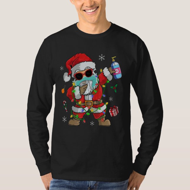 Camiseta Dabbing Santa Claus With Christmas Light Merry Chr (Frente)