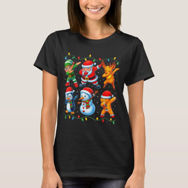 Camiseta Dabbing Santa Elf Friends Christmas Boys Girls Men (Frente)
