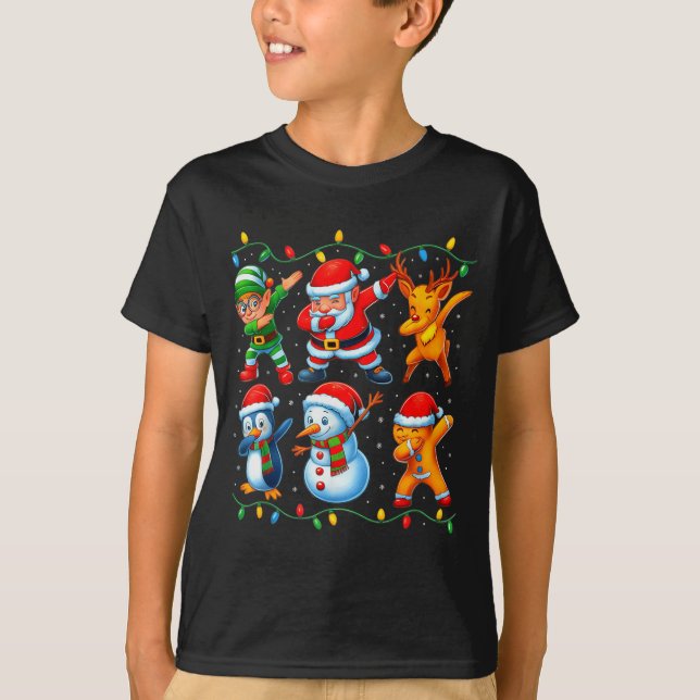 Camiseta Dabbing Santa Elf Friends Christmas Boys Girls Men (Frente)