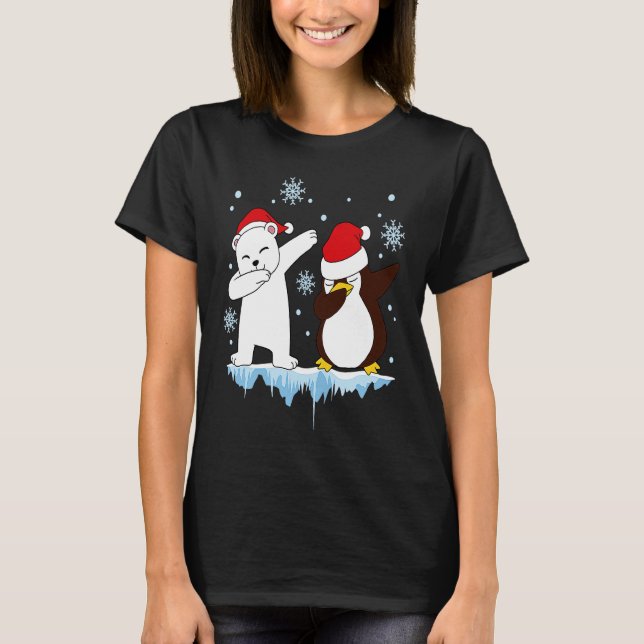 Camiseta Dabbing Santa Elf Graphic Polarbear and Penguin Da (Frente)