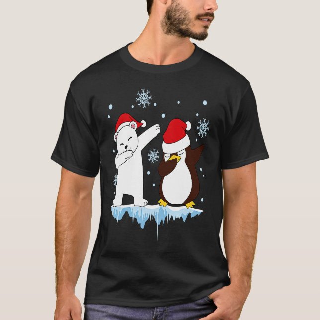 Camiseta Dabbing Santa Elf Graphic Polarbear and Penguin Da (Frente)