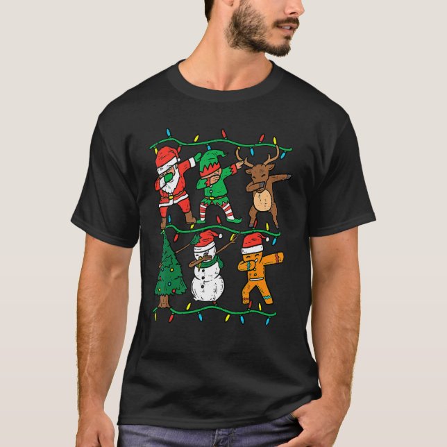 Camiseta Dabbing Santa Elf Reindeer Dab Xmas PJs Christmas  (Frente)