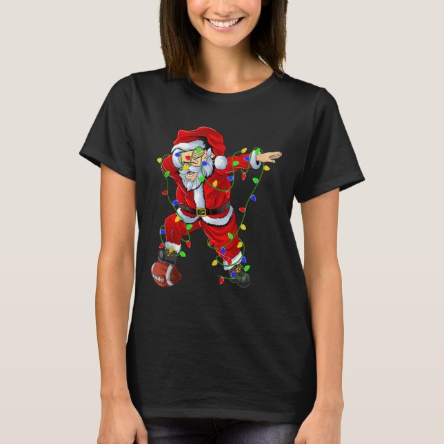 Camiseta Dabbing Santa Football Christmas Lights Srty Playe (Frente)
