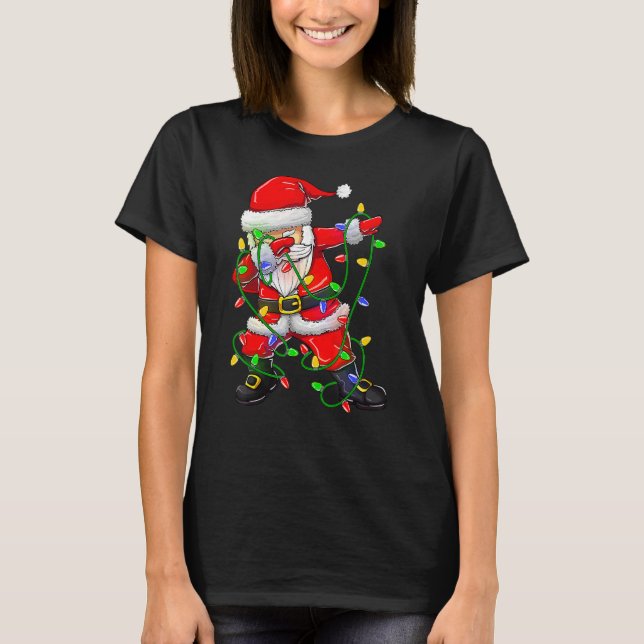 Camiseta Dabbing Santa For Boys Girls Christmas Tree Lights (Frente)