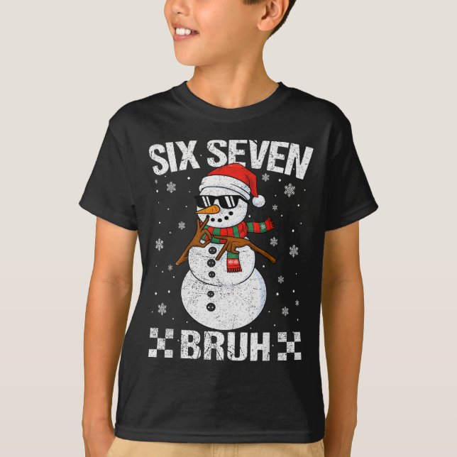 Camiseta Dabbing Santa Snowman 6 7 Meme Christmas Six Seven (Frente)