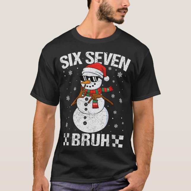 Camiseta Dabbing Santa Snowman 6 7 Meme Christmas Six Seven (Frente)