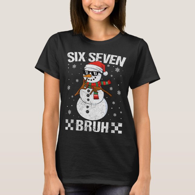 Camiseta Dabbing Santa Snowman 6 7 Meme Christmas Six Seven (Frente)