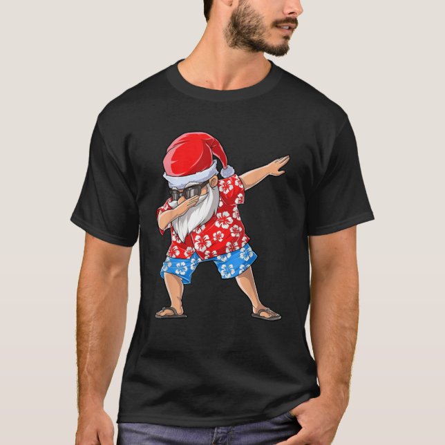 Camiseta Dabbing Santa Tropical Island Christmas Hawaiian X (Frente)