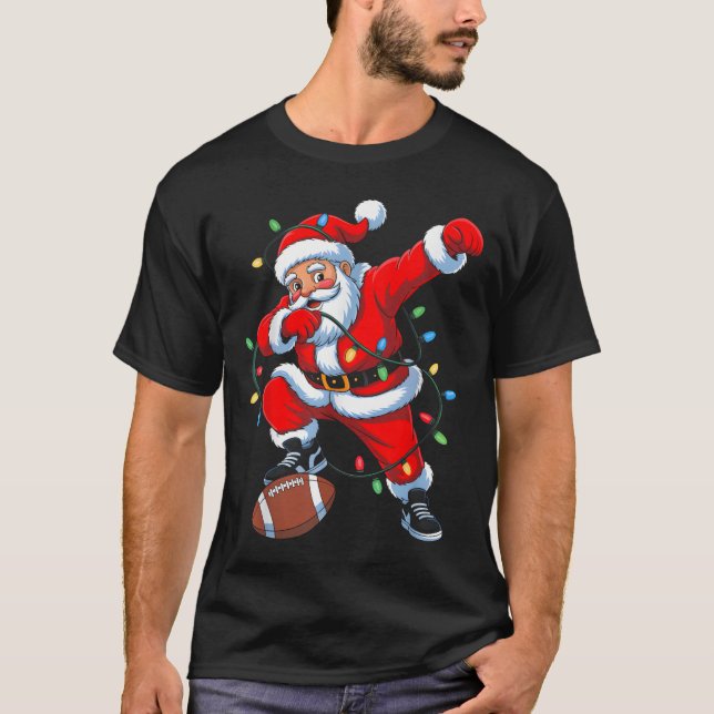 Camiseta Dabbing Santa Xmas Lights Football Christmas Boys  (Frente)