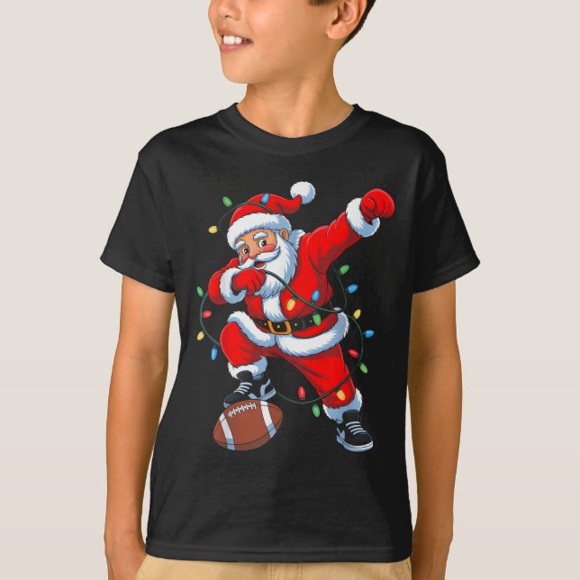 Camiseta Dabbing Santa Xmas Lights Football Christmas Boys  (Frente)