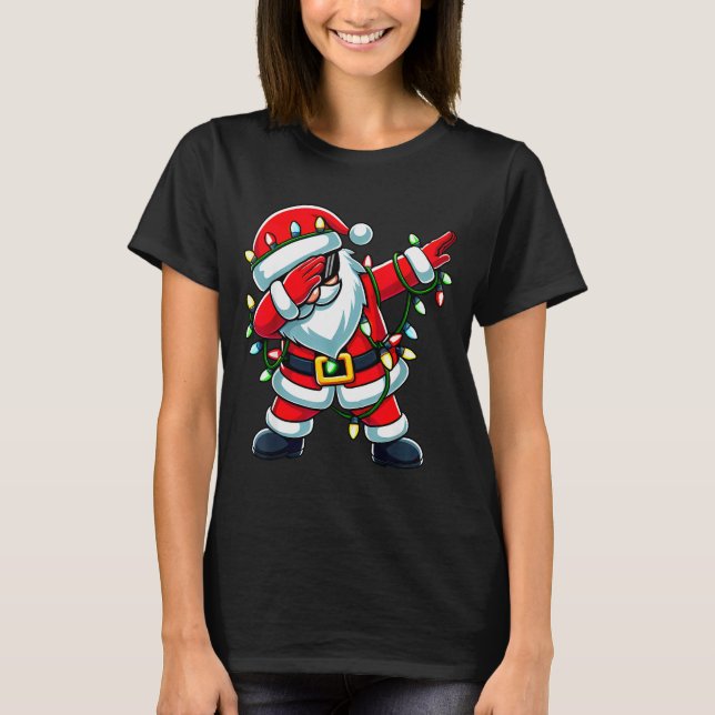 Camiseta Dabbing Santa Xmas Lights Funny Christmas Men Wome (Frente)