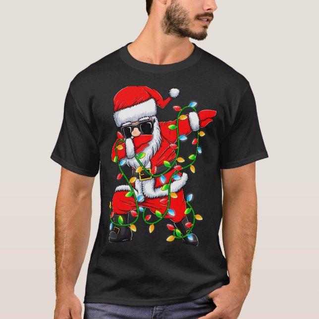 Camiseta Dabbing Santa Xmas Lights Girls Boys Kids Christma (Frente)