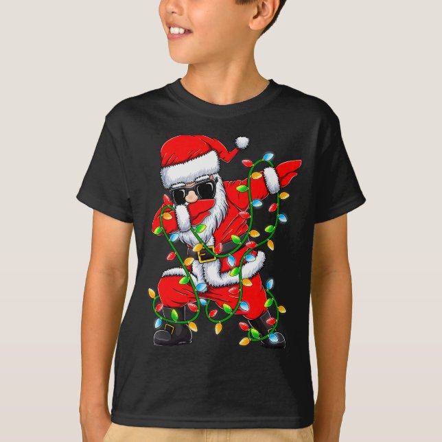 Camiseta Dabbing Santa Xmas Lights Girls Boys Kids Christma (Frente)