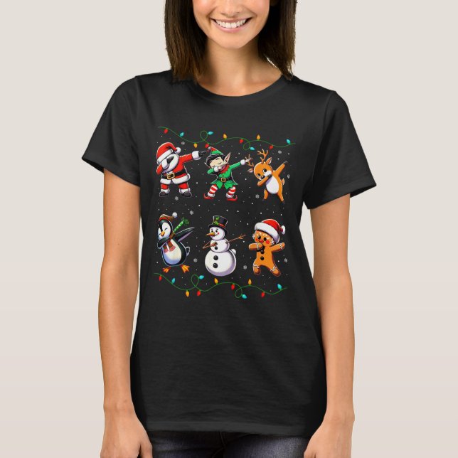 Camiseta Dabbing Santa Xmas Lights Kids Girls Boys Christma (Frente)