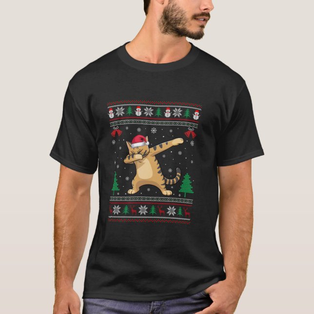 Camiseta Dabbing Savannah Cat Santa Hat Meninas Crianças Ch (Frente)