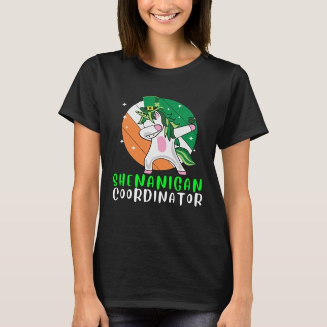 Camiseta Dabbing Shamrock Shenanigans Leprechaun Unicorn Gn (Frente)