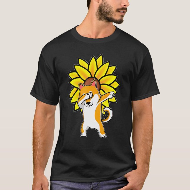 Camiseta Dabbing Shiba Akita Inu Dog Sunflower Autism Aware (Frente)
