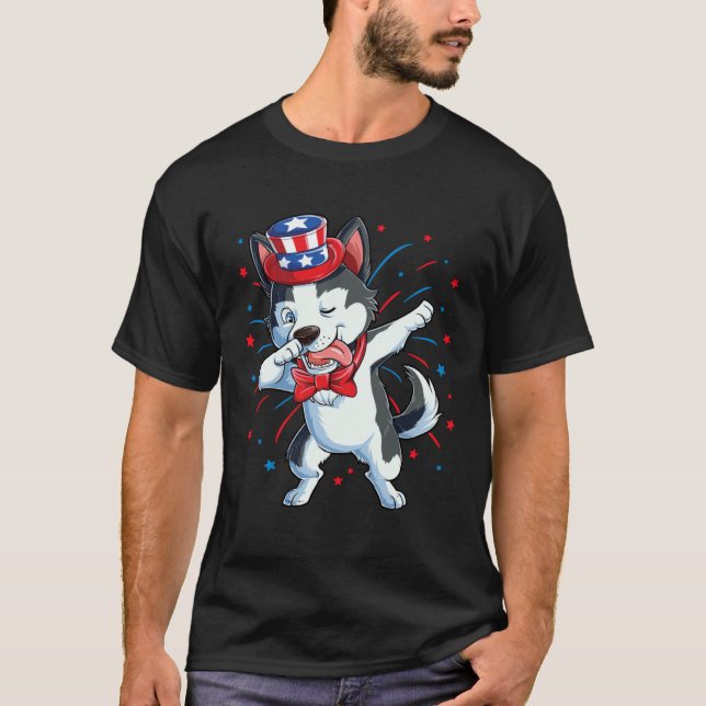 Camiseta Dabbing Siberian Husky 4 de Julho Meninos Ameri (Frente)