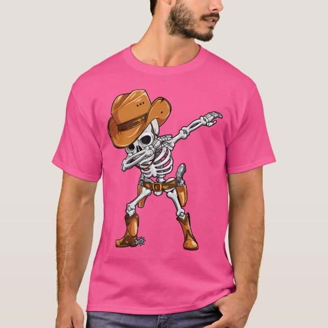 Camiseta Dabbing Skeleton Cowboy Halloween Boys Men Engraça (Frente)