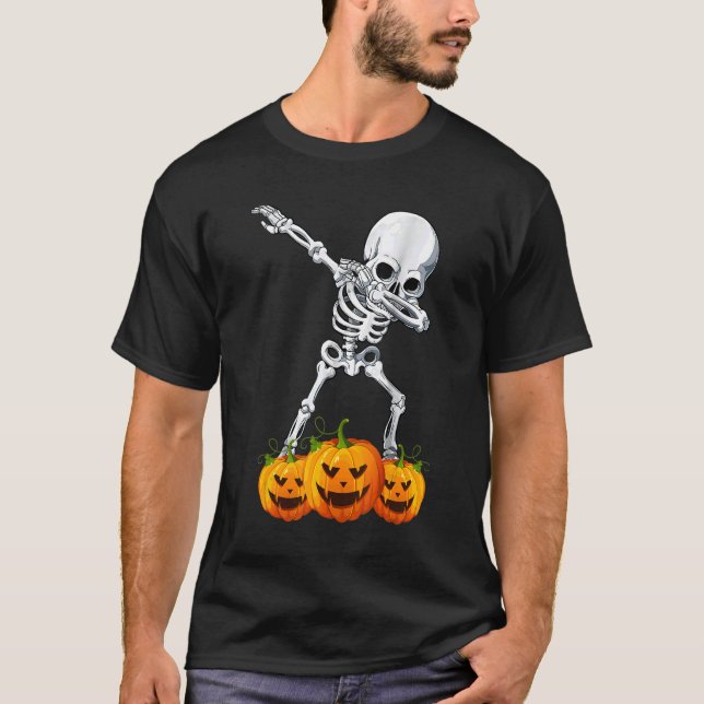 Camiseta Dabbing Skeleton Dancing Halloween Meninos M (Frente)