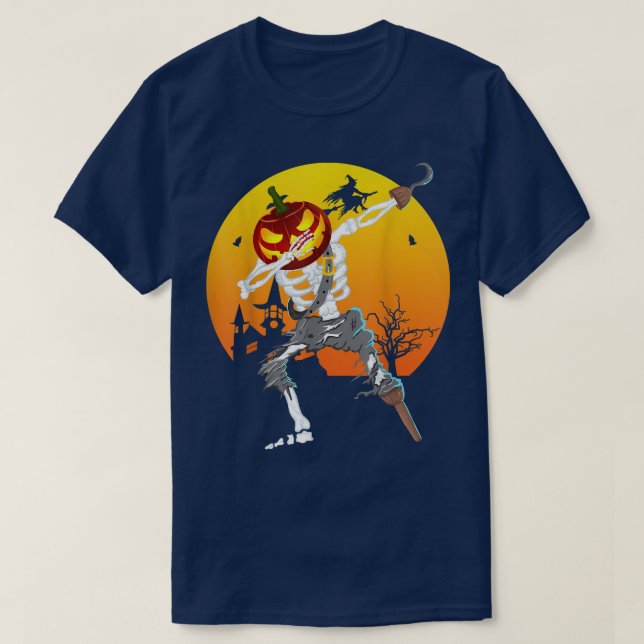 Camiseta Dabbing Skeleton Halloween Pumpkin Spookie Para A  (Frente do Design)