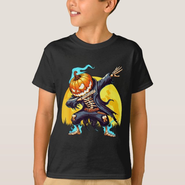Camiseta Dabbing Skeleton Headless Pumpkin Dab Dance Boys H (Frente)