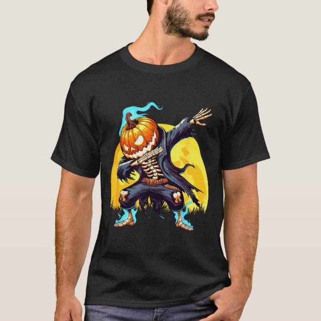 Camiseta Dabbing Skeleton Headless Pumpkin Dab Dance Boys H (Frente)