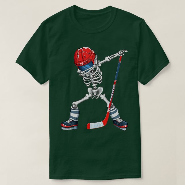 Camiseta Dabbing Skeleton Hockey Halloween Costume Gift Kid (Frente do Design)