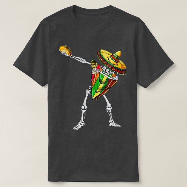 Camiseta Dabbing Skeleton Meican Poncho Cinco De Mayo Sombr (Frente do Design)
