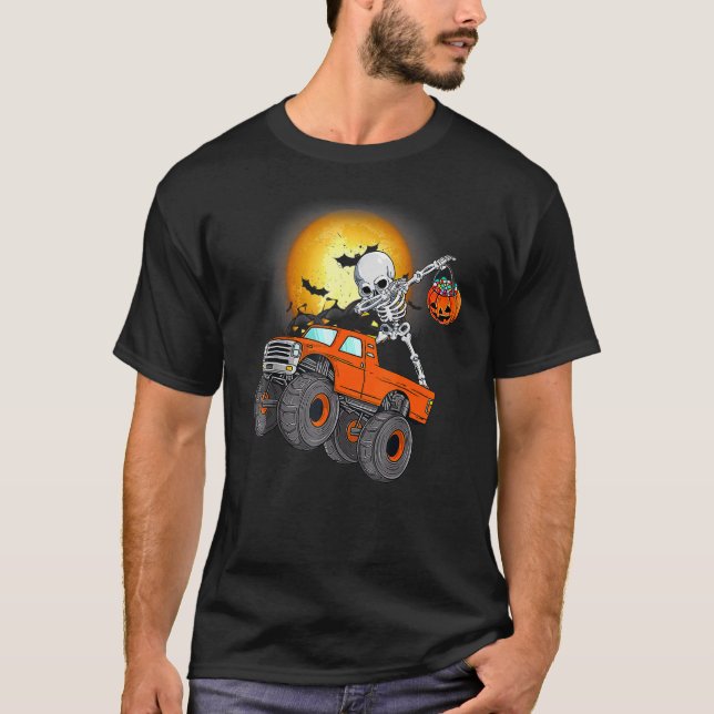 Camiseta Dabbing Skeleton Monster Truck Halloween Toddler B (Frente)