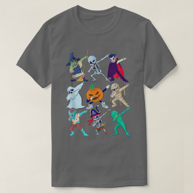 Camiseta Dabbing Skeleton Monsters Dia de as Bruxas engraça (Frente do Design)