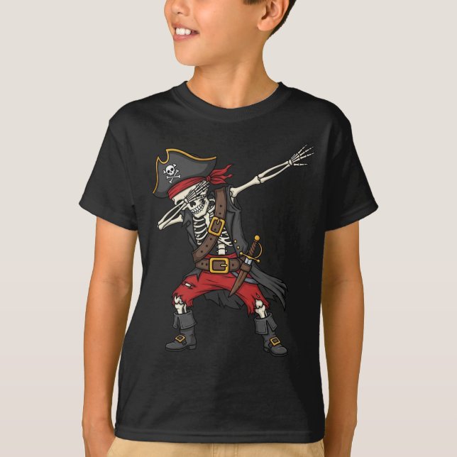 Camiseta Dabbing Skeleton Pirate Halloween Costume (Frente)