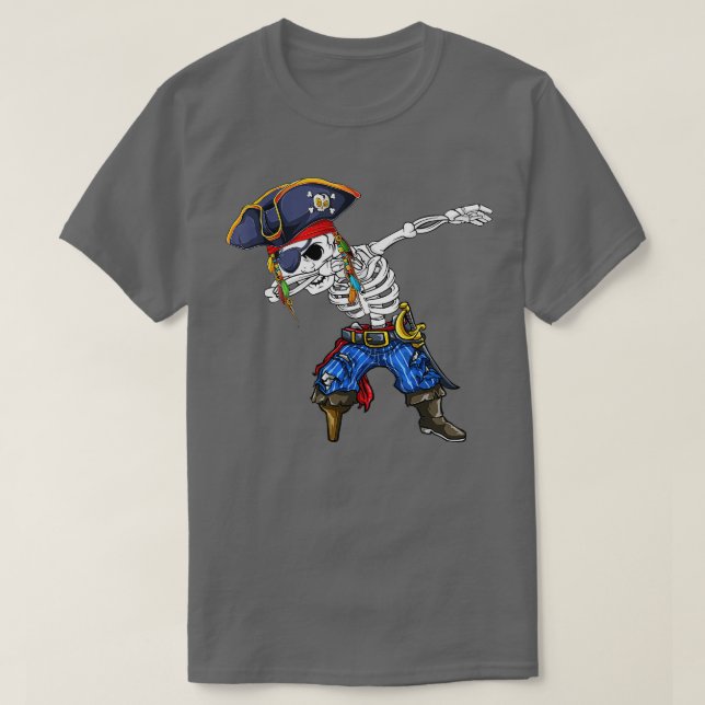 Camiseta Dabbing Skeleton Pirate Halloween Costume para Cri (Frente do Design)