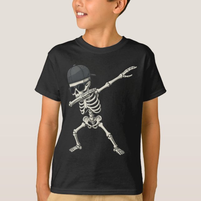 Camiseta Dabbing Skeleton Pirate Halloween Kids Jolly Roger (Frente)