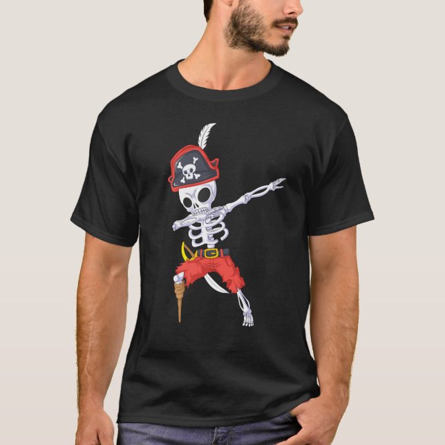Camiseta Dabbing Skeleton Pirate Jolly Roger (Frente)